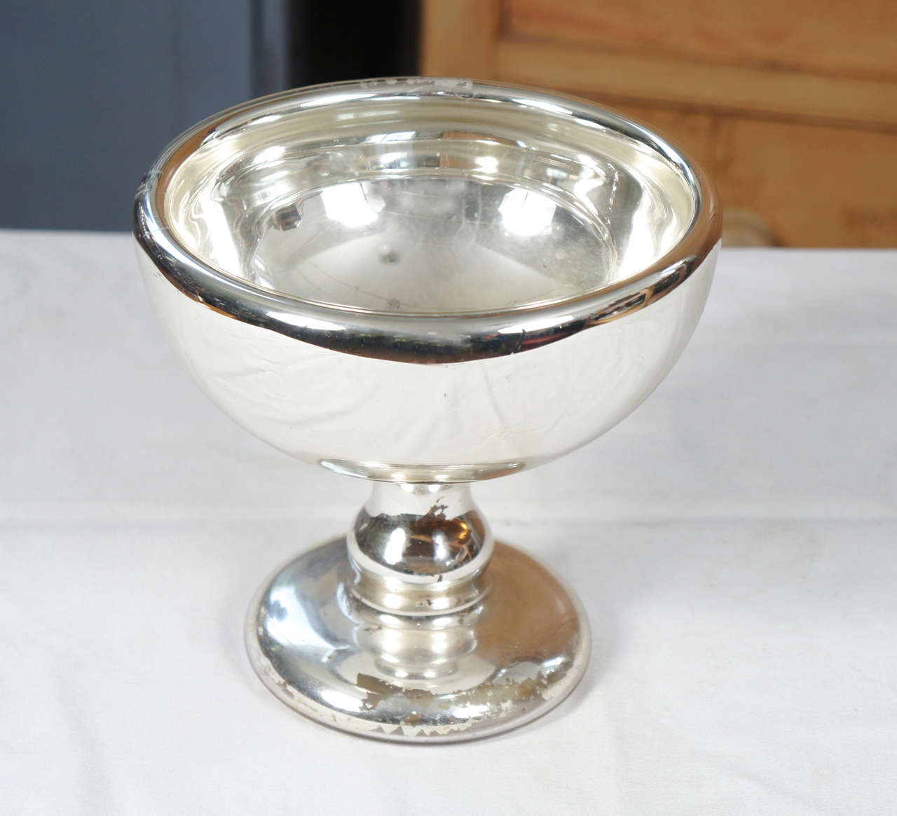 Large mercury glass footed bowl. Great size.