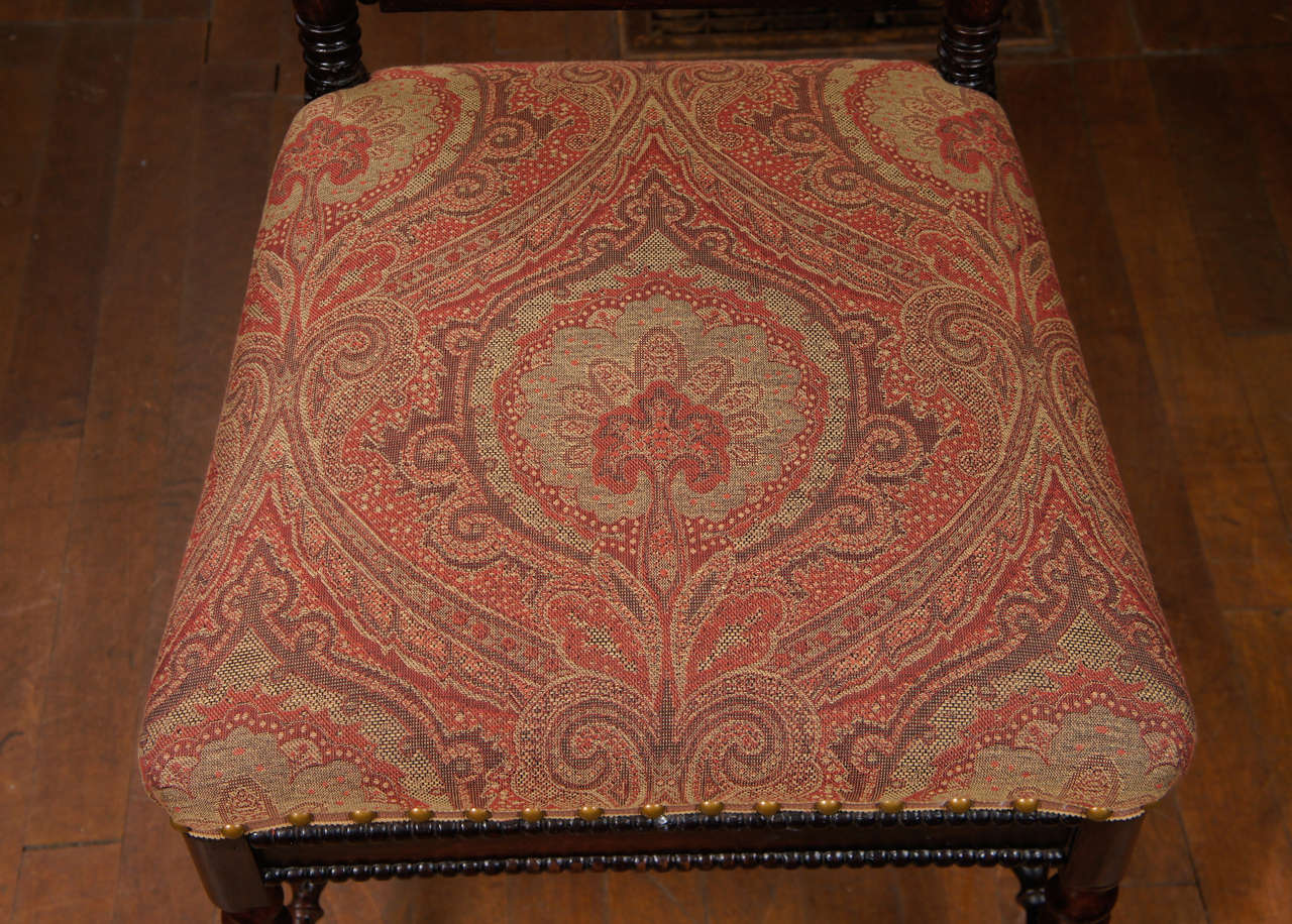 19th Century Gothic Revival Walnut Side Chair on Casters with Paisley Upholstery For Sale