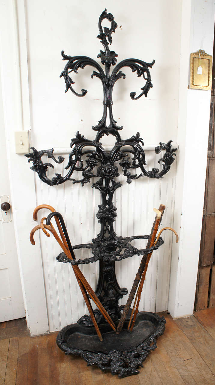 19th Century Black Painted Cast Iron Hall Tree For Sale at 1stdibs