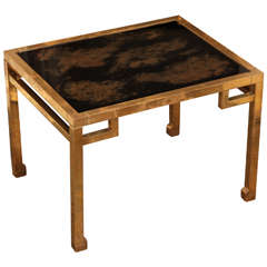 A Small Geometric Side Table with Fitted Antique Black & Gold Glass Top