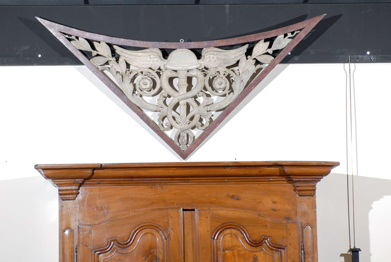 Hand-Carved Pair of 19th Century Architectural Wall Hangings in Painted Finish For Sale