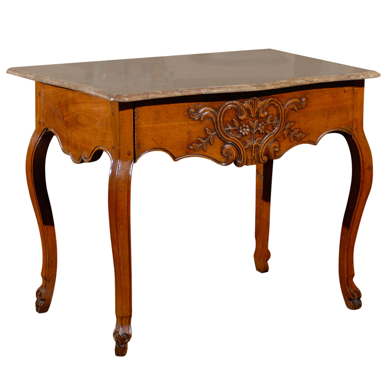 French Louis XV Walnut Console with Marble Top