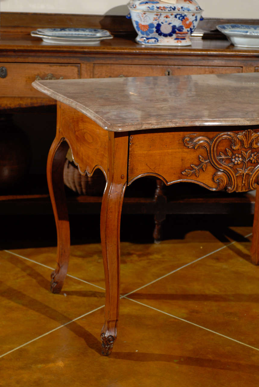 French Louis XV Walnut Console with Marble Top In Good Condition For Sale In Atlanta, GA