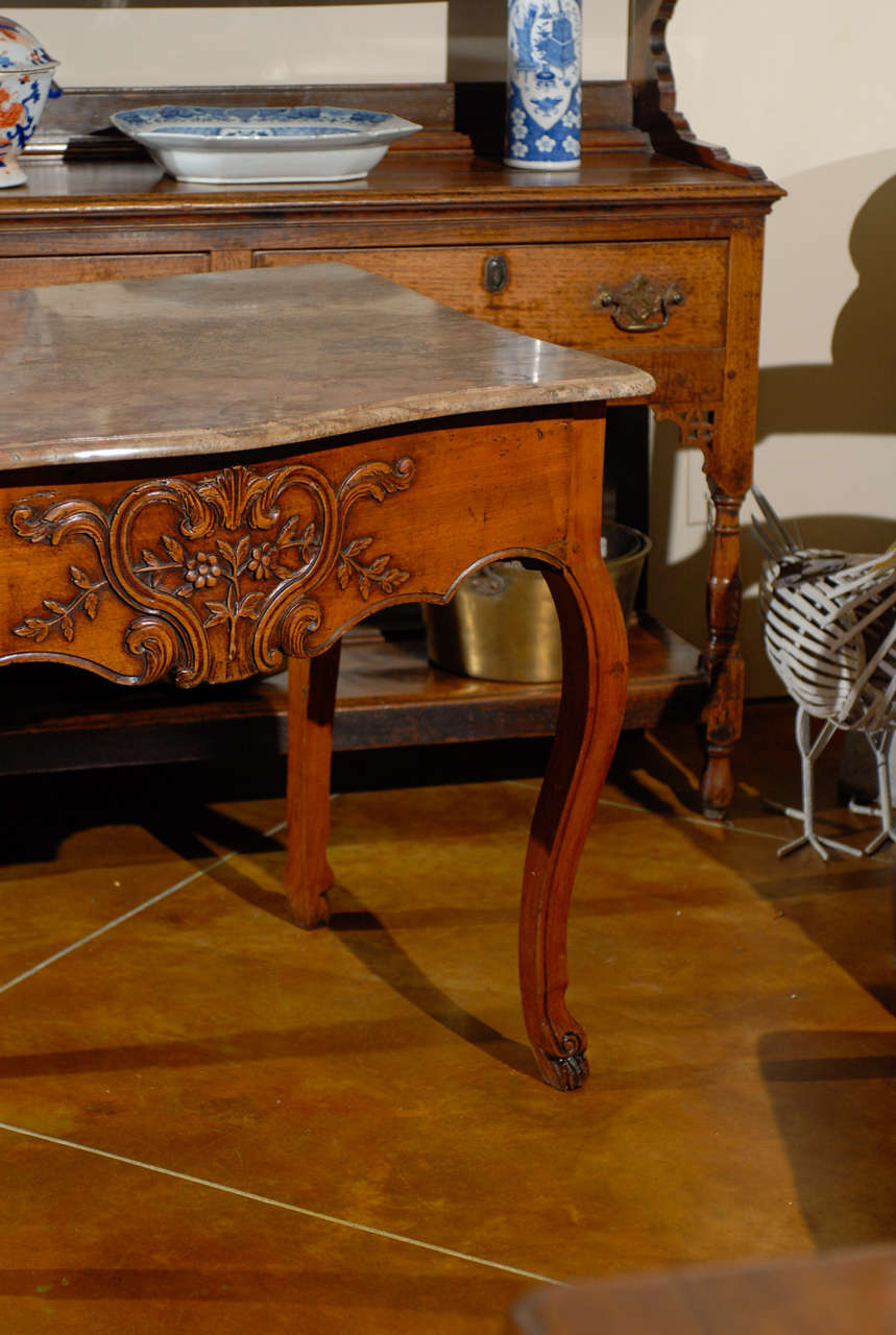 18th Century French Louis XV Walnut Console with Marble Top For Sale