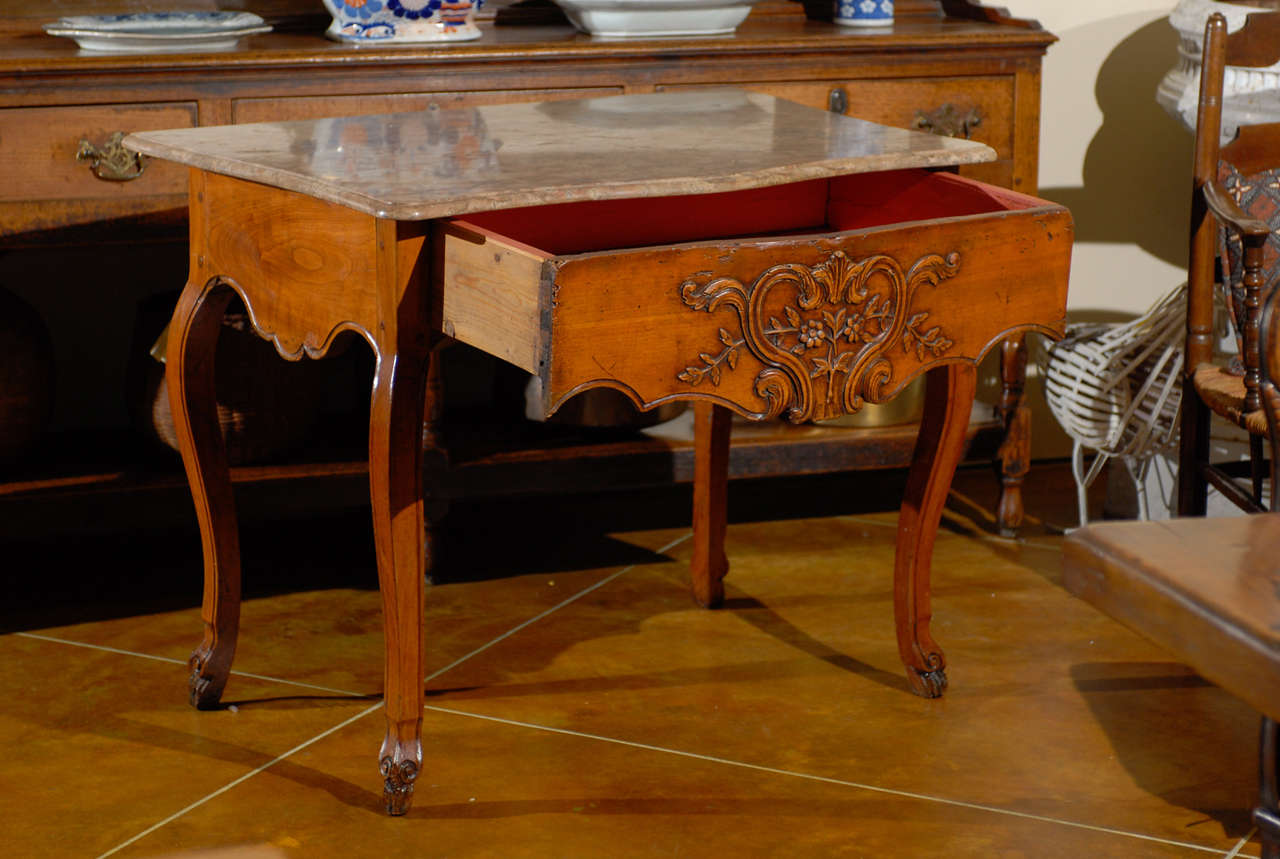 French Louis XV Walnut Console with Marble Top For Sale 4