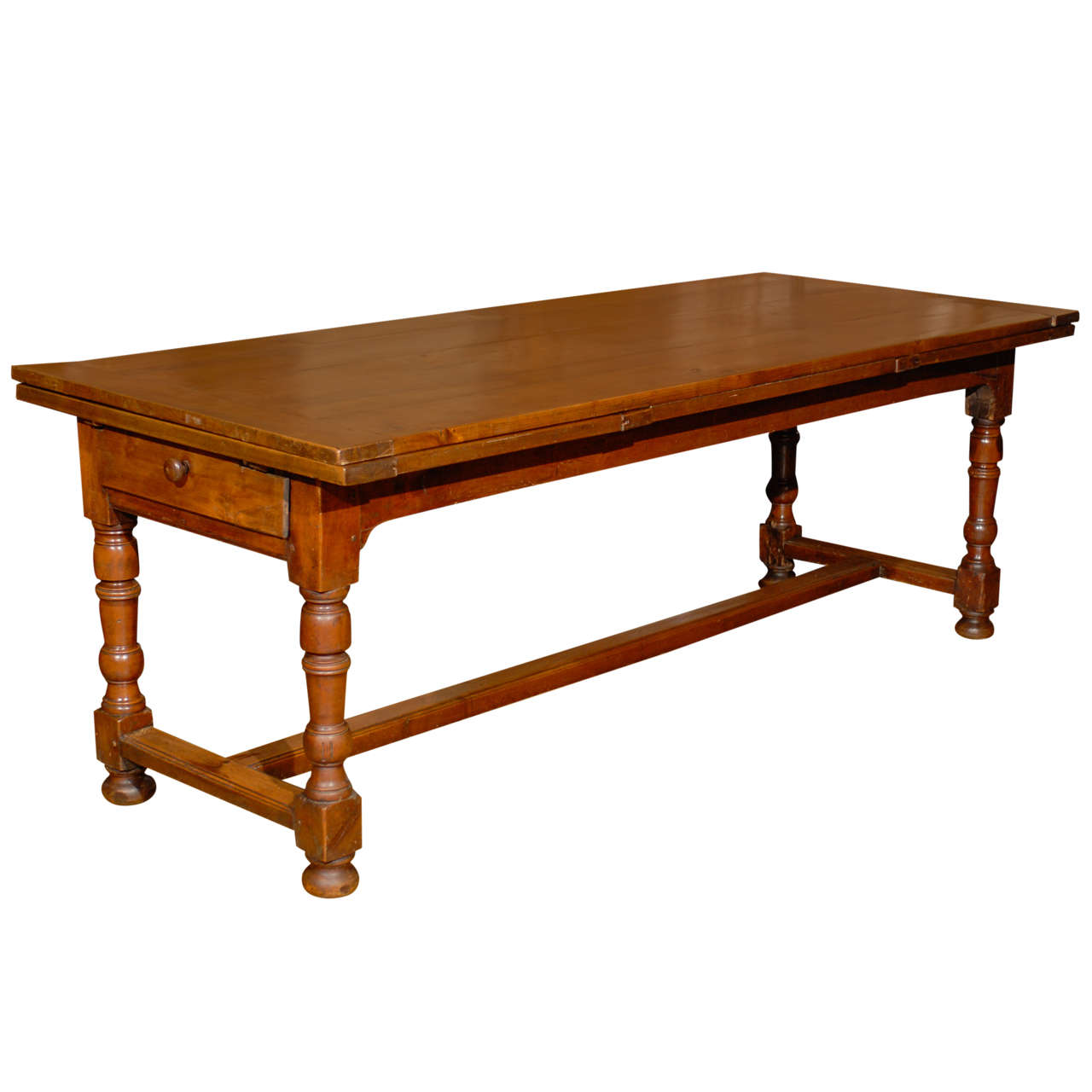 19th Century French Fruitwood Farm Table with Pull Out Leaves
