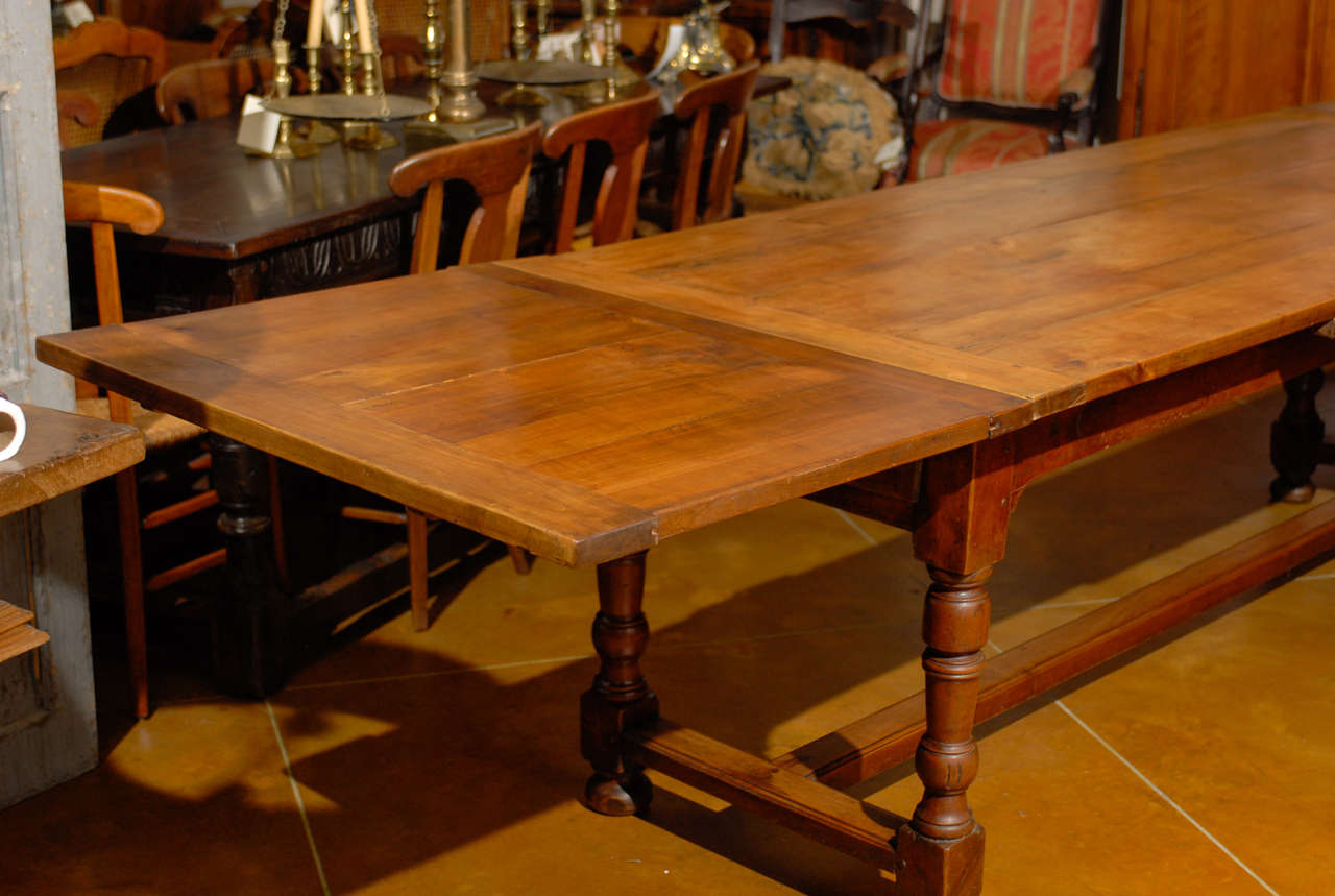 19th Century French Fruitwood Farm Table with Pull Out Leaves 1