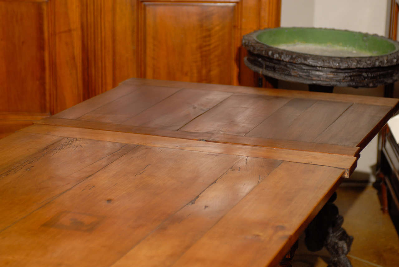 19th Century French Fruitwood Farm Table with Pull Out Leaves 2
