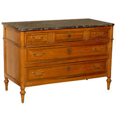 Louis XVI Fruitwood Commode with Marble Top and Brass Inlay