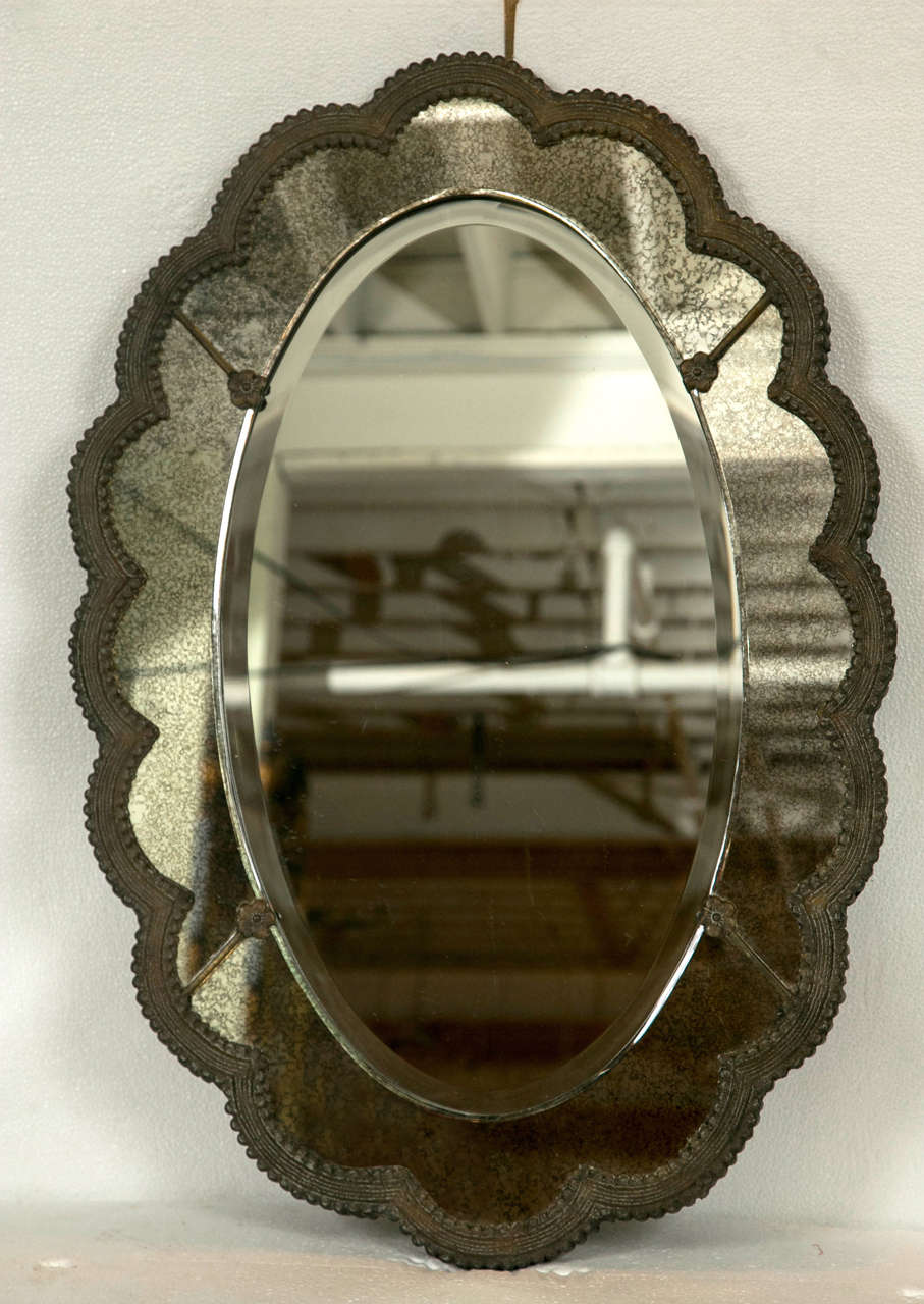 Pair of Art Deco Style Distressed Venetian Mirrors