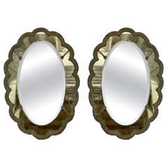 Pair of Art Deco Style Distressed Venetian Mirrors