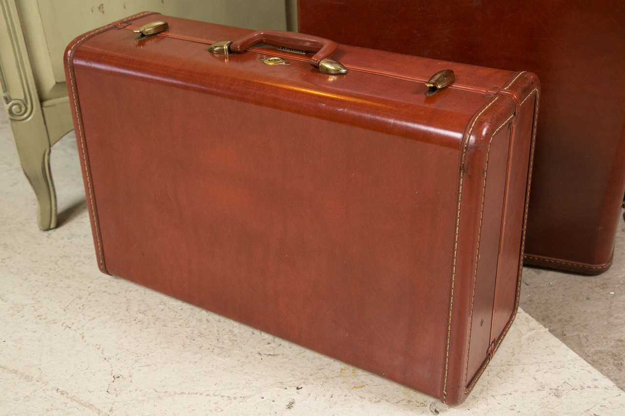 Hollywood Regency Fine Vintage Samsonite Deco Leather Three Piece Suitcase Luggage Suite