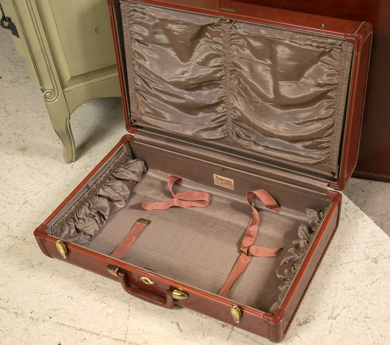 American Fine Vintage Samsonite Deco Leather Three Piece Suitcase Luggage Suite 