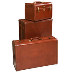 Fine Vintage Samsonite Deco Leather Three Piece Suitcase Luggage Suite 
