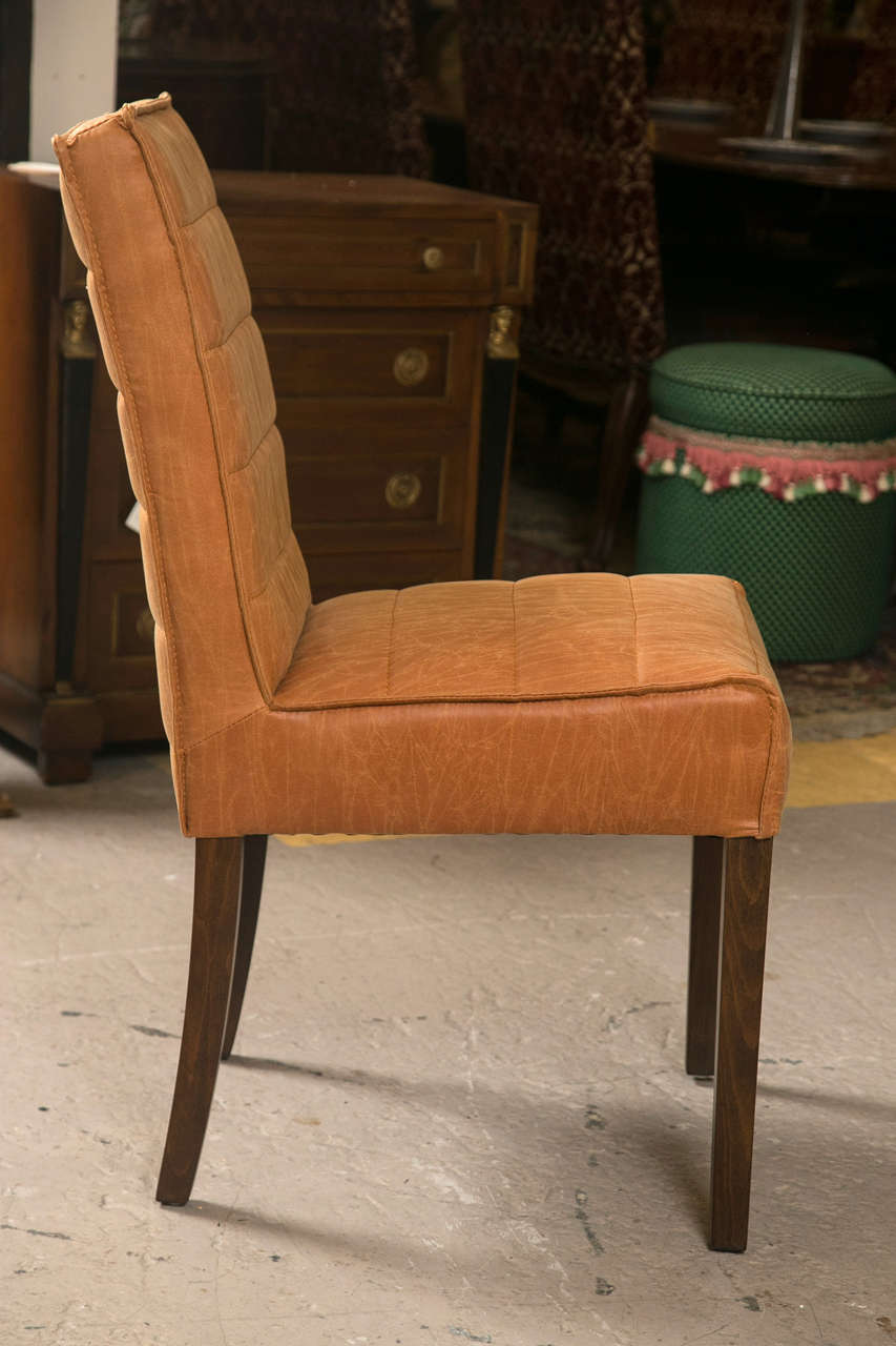 Pair of Hollywood Regency Style Leather And Mahogany Side Chairs In Good Condition In Stamford, CT