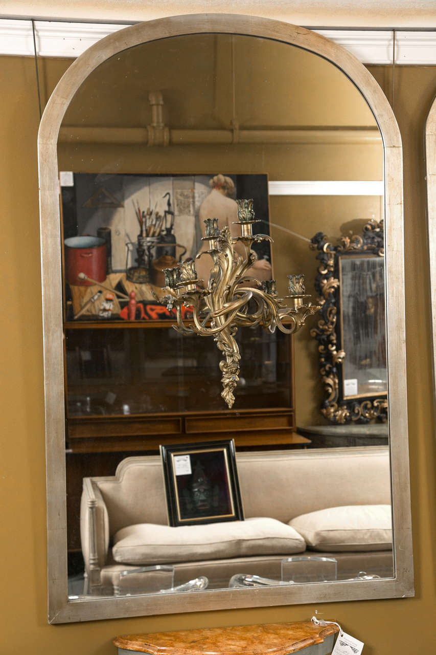 Pair of Monumental Dome Archway Mirrors with Bronze Sconce