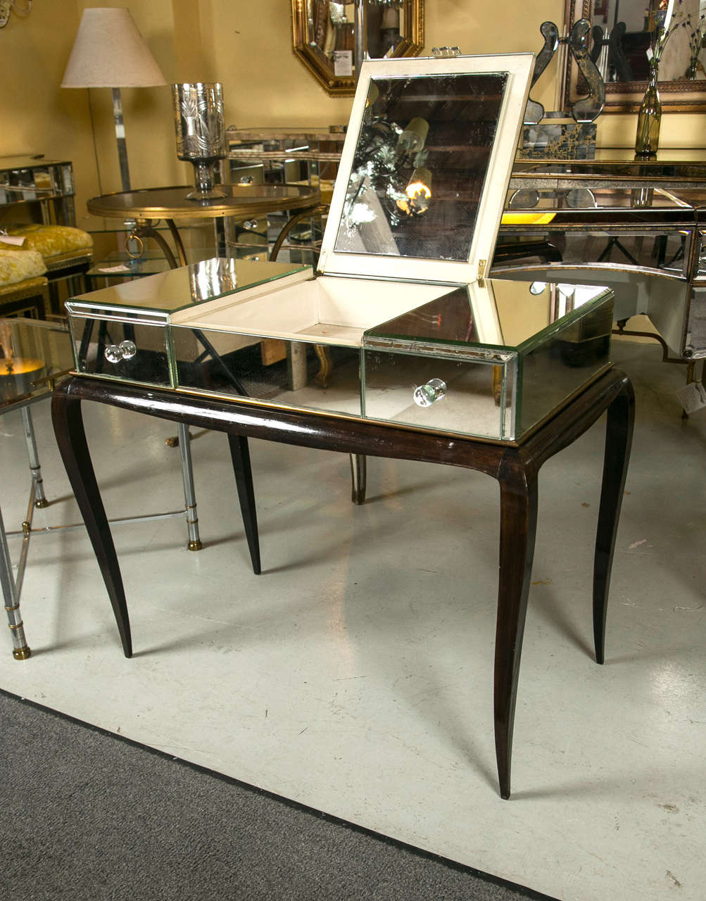 Unknown Art Deco Mirror and Ebonized Flip Top Desk