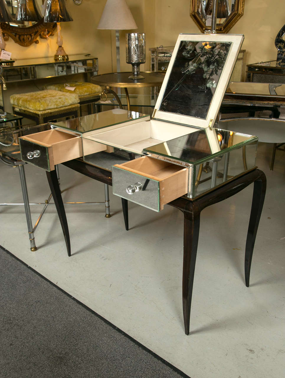 Art Deco Mirror and Ebonized Flip Top Desk 1