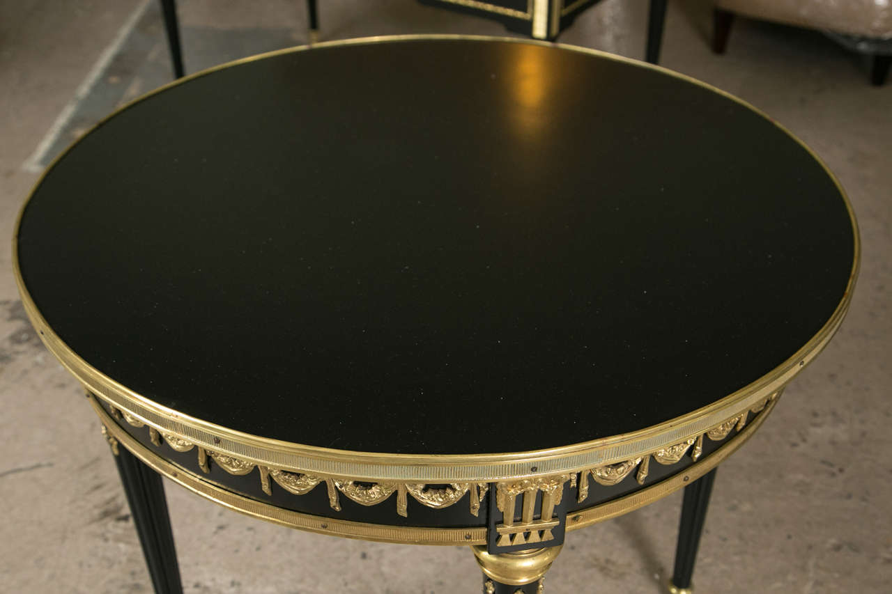 Ebonized and Bronze Mounted Centre Table in Louis XVI Style by Jansen In Good Condition In Stamford, CT