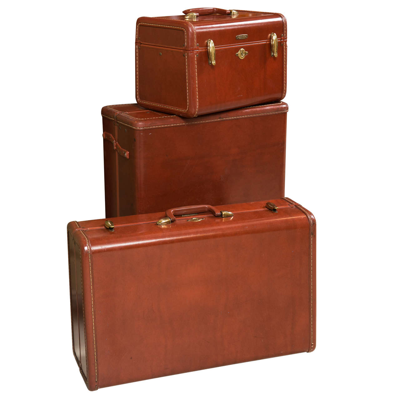 Fine Vintage Samsonite Deco Leather Three Piece Suitcase Luggage Suite