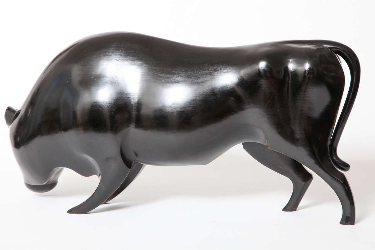 Karl Hagenauer Art Deco Monumental Wood Carved and Bronze Bull, circa 1928 For Sale 3