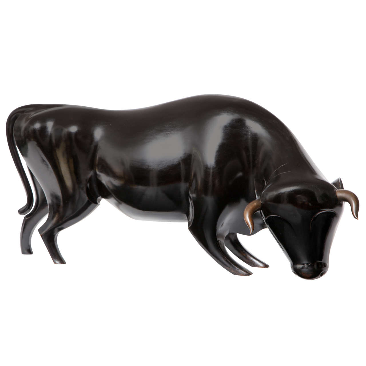 Karl Hagenauer Art Deco Monumental Wood Carved and Bronze Bull, circa 1928 For Sale