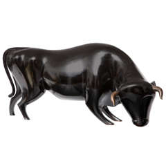 Antique Karl Hagenauer Art Deco Monumental Wood Carved and Bronze Bull, circa 1928