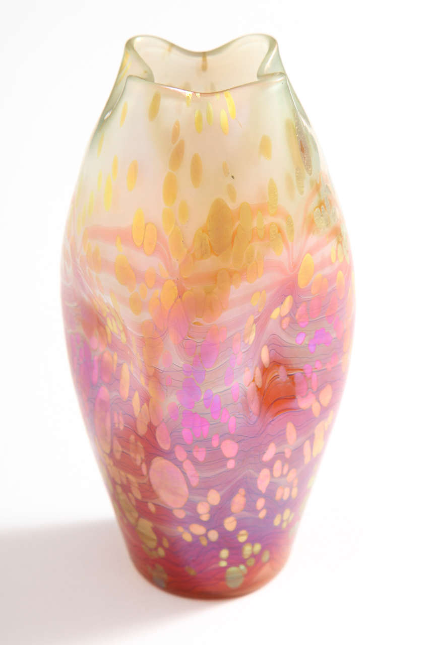 A Loetz Cytisus Vase, with Dimpled Sides and Pinched Top. Mint Condition,
1902, Austria.