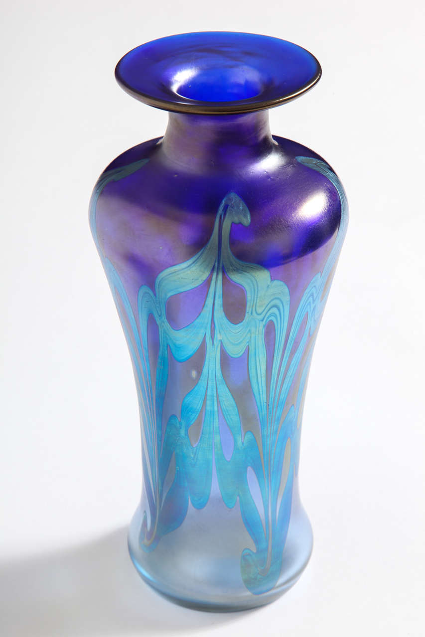 A tall Loetz blue Phanomen glass vase in mint condition, signed Loetz,
Austria, circa 1900.