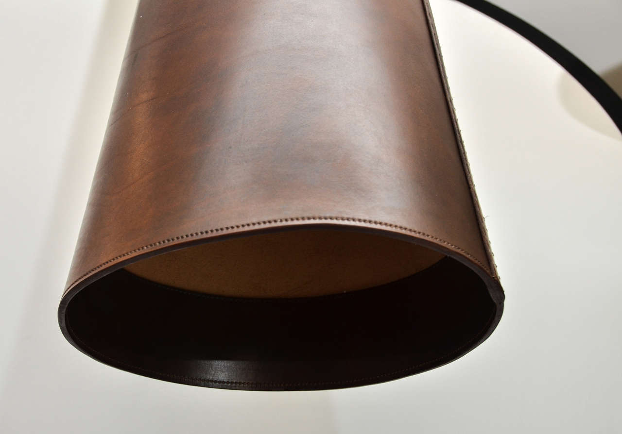 Custom Leather Pendant Light In Excellent Condition In Sag Harbor, NY