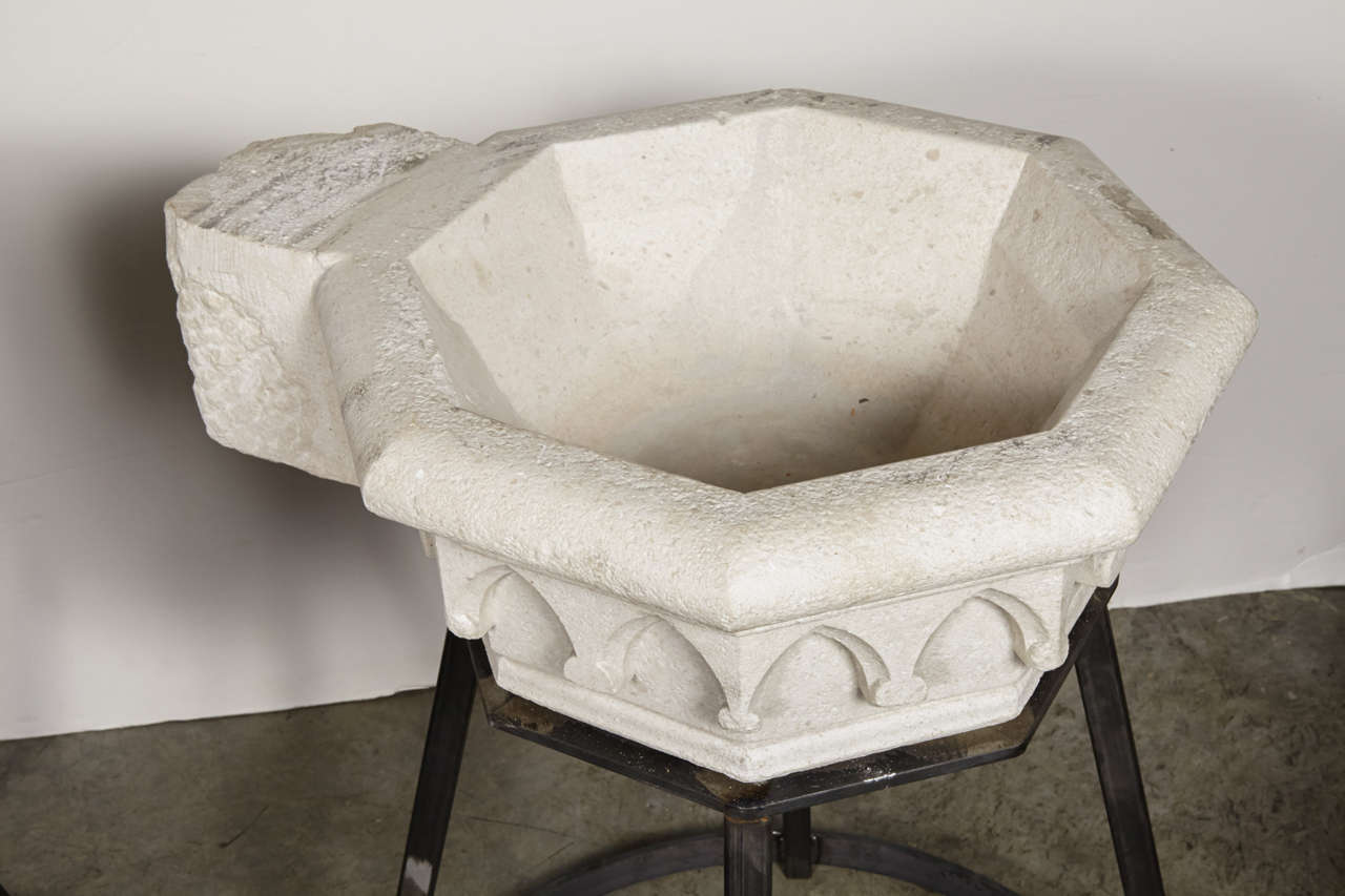 Gothic Pair of Antique Carved Stone Sinks (Stoups or Benitiers) from France, Circa 1830 For Sale