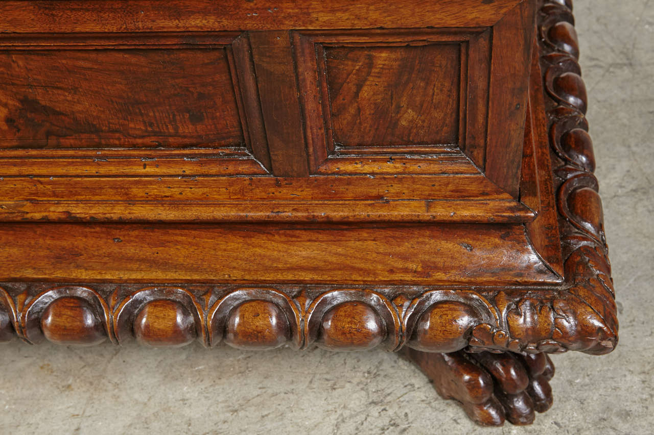 18th Century and Earlier Antique Italian Walnut Wood Cassone from the 1600s