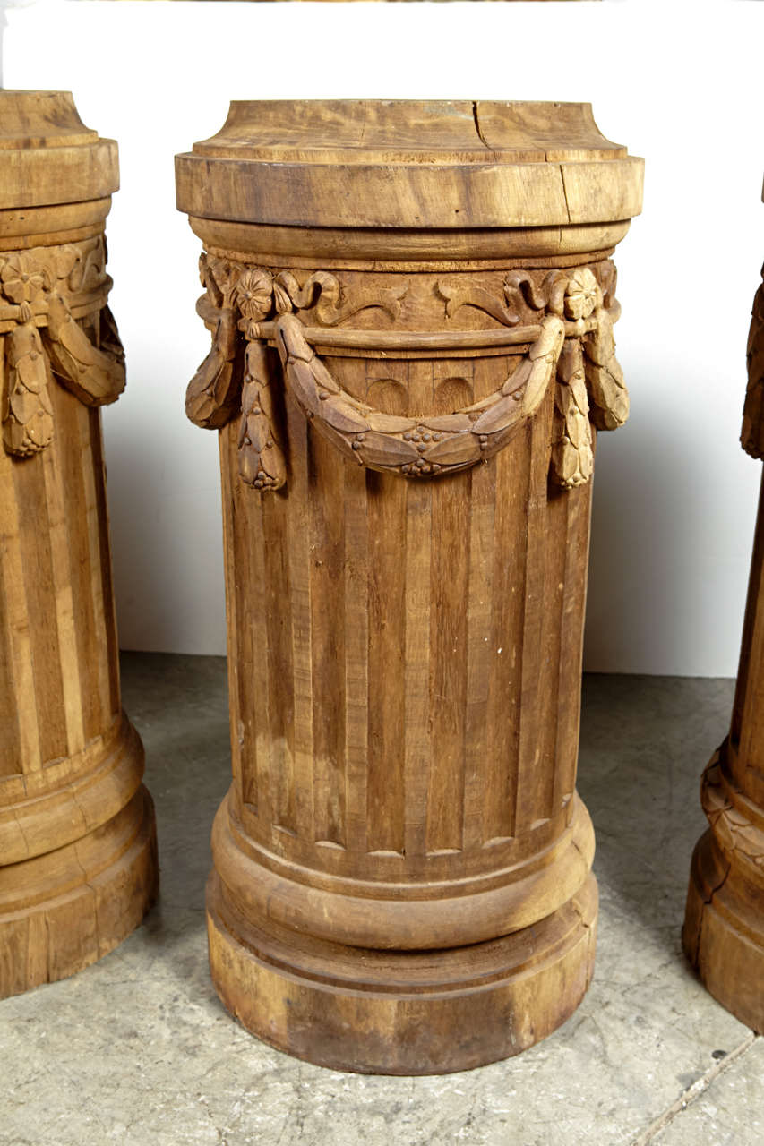 Louis XVI A Set of Four Antique Oak Column Pedestals from France