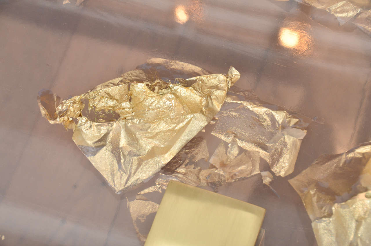 Contemporary Gold Leaf Inlay Coffee Table with Brass Frame at 1stDibs