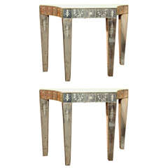 Pair of Mirrored Etched Glass Consoles Pair of Mirrored Etched Glass Consoles