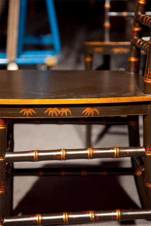 Pair of Chinoiserie Faux Bamboo Dining Chairs In Excellent Condition In Manhasset, NY