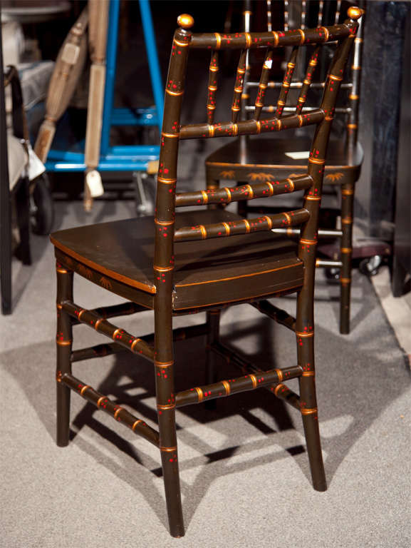 20th Century Pair of Chinoiserie Faux Bamboo Dining Chairs