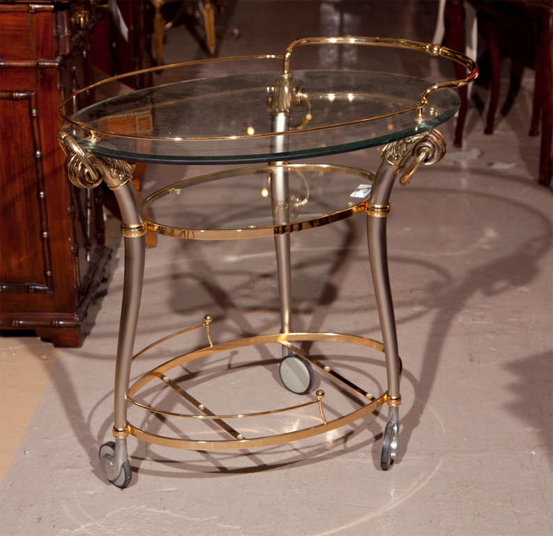 Brass and Nickel Tea Cart attrib Maison Jansen