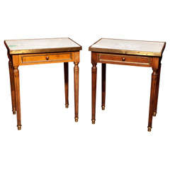 Pair of Diminutive Louis XVI Style Marble Top End Tables