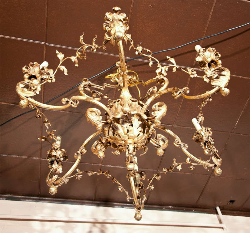 Gilt Bronze  6 Light Chandelier In Excellent Condition In Woodbury, CT