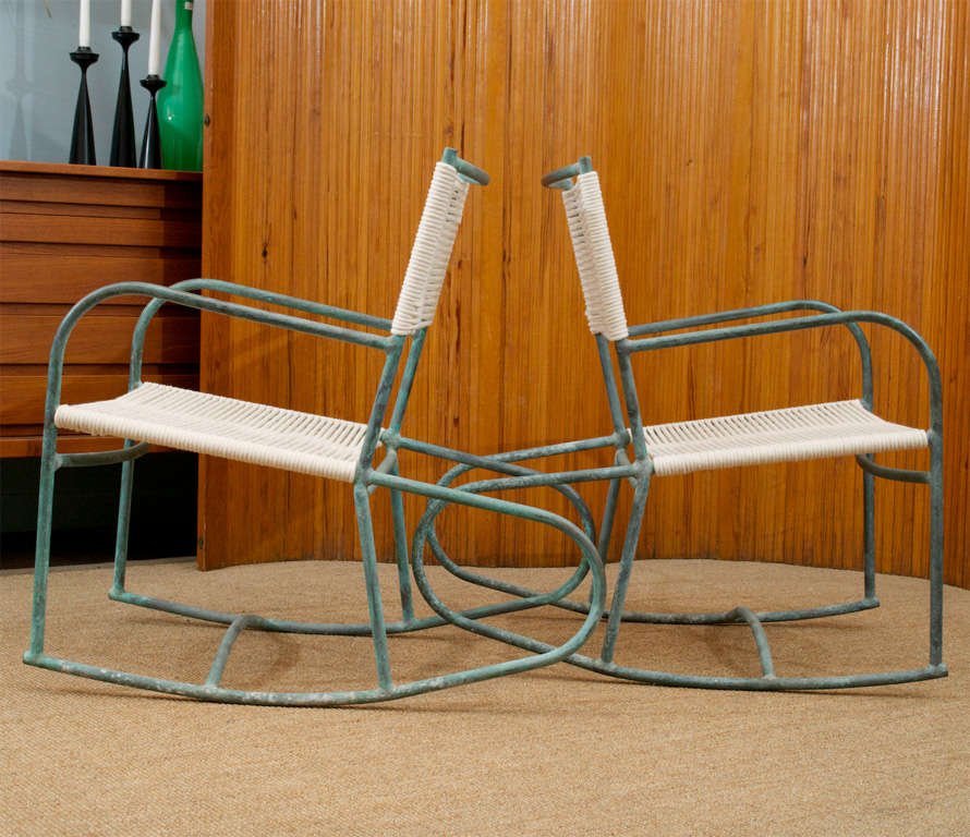 Pair of Walter Lamb design for Brown Jordan, new sail cord.