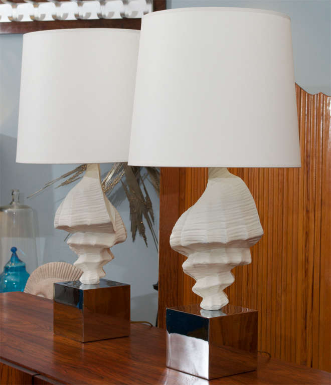 Composition Pair of Shell Form Lamps