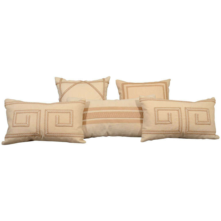Linen Pillows with Trims. For Sale