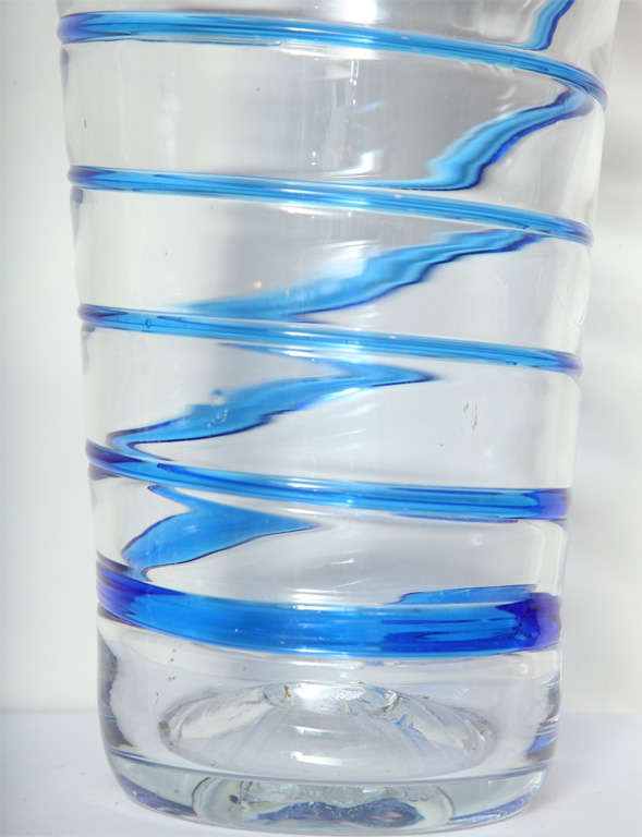 Mid-20th Century Blenko Glass Tall Vase with Royal Blue Swirl