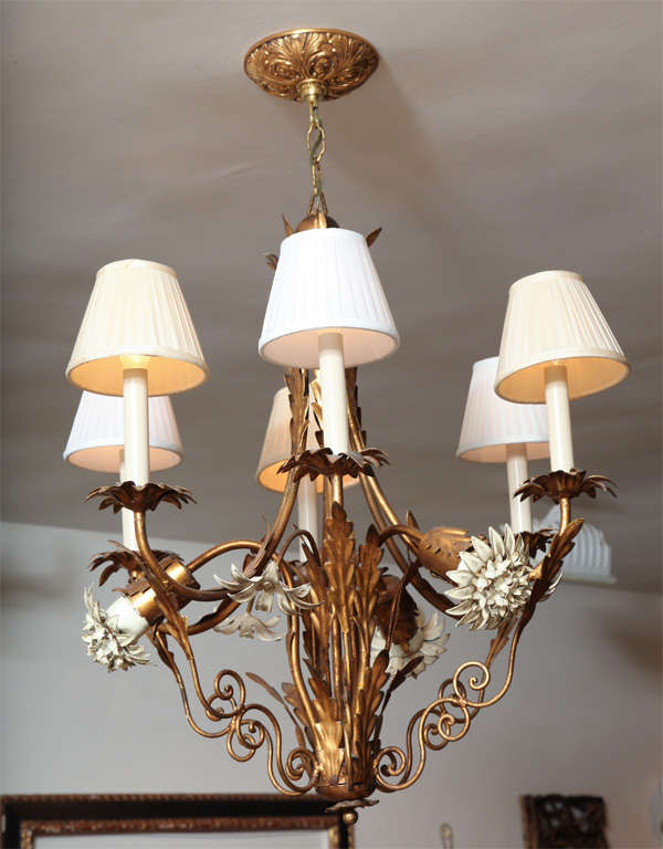 Italian Gilt Metal and Enamel Chandelier