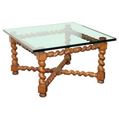 Glass Top Table with Barley Twist Wooden Legs