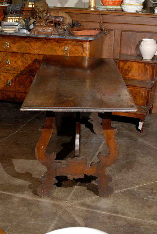Exquisite Italian Early 19th Century Walnut Trestle Table with Lyre Shaped Legs 3