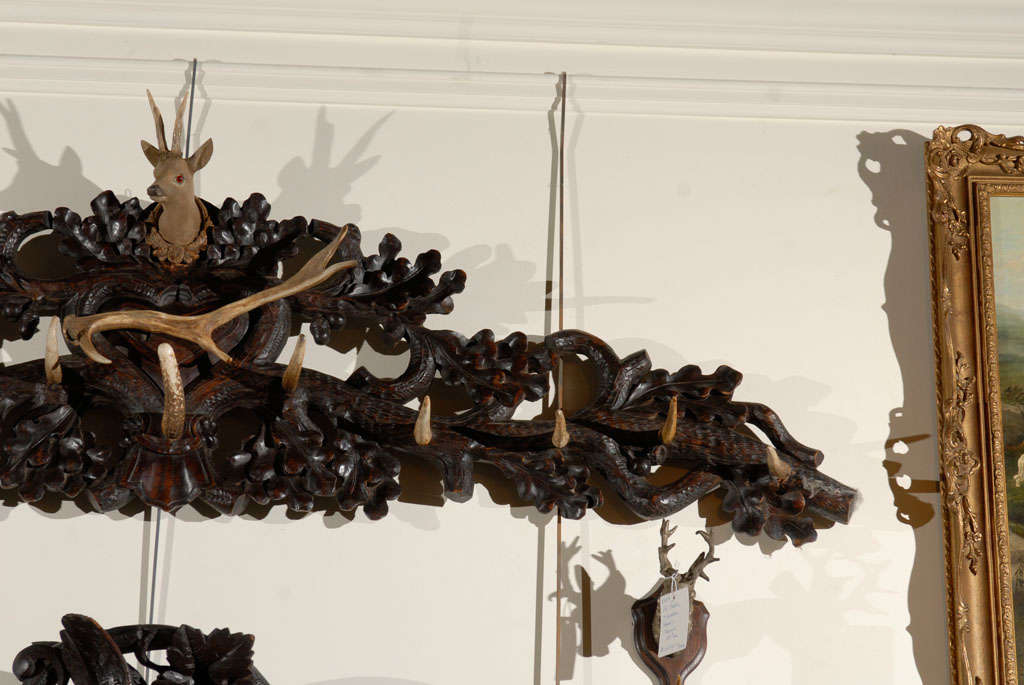 Black Forest Carved Coat & Hat Rack with Deer Carving & Antlers from the 1900s In Excellent Condition In Atlanta, GA