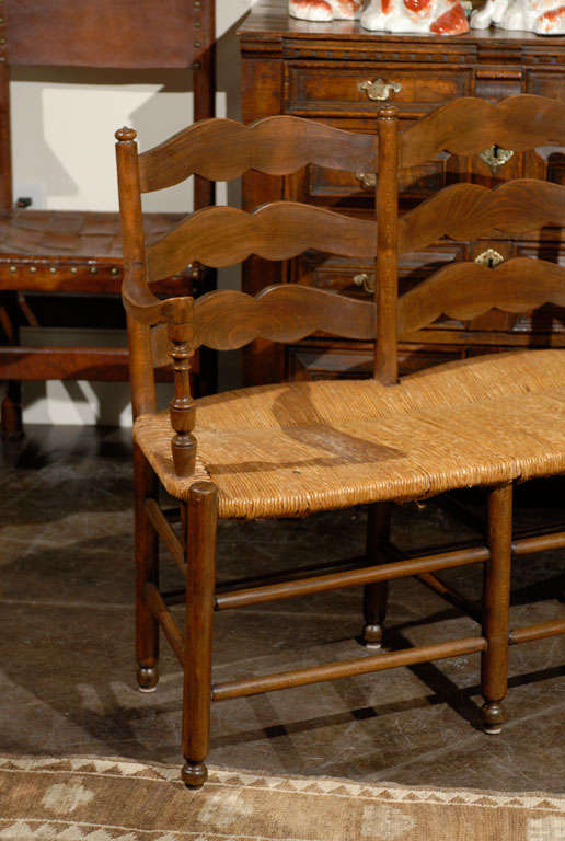 rush seat bench with back