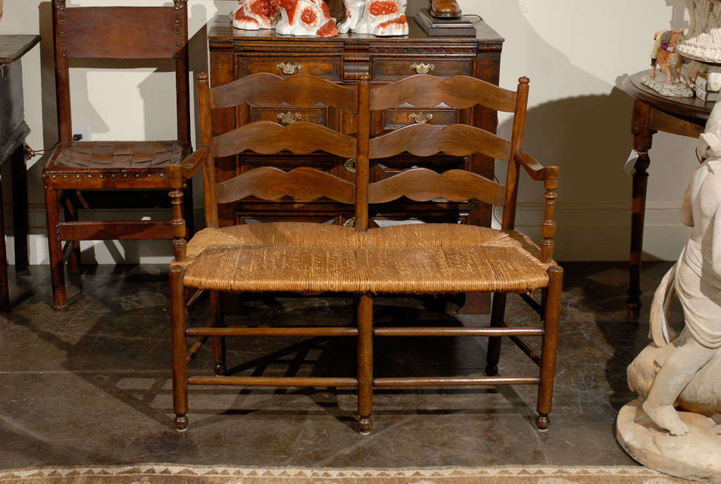 19th Century French Rush Seat Bench